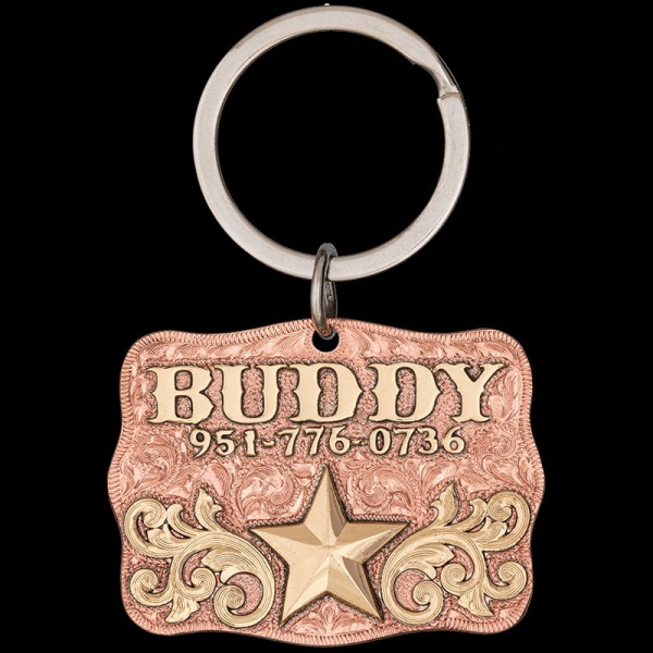 Buddy, Copper Base with Jewelers Bronze Letters Scrollwork and Star.